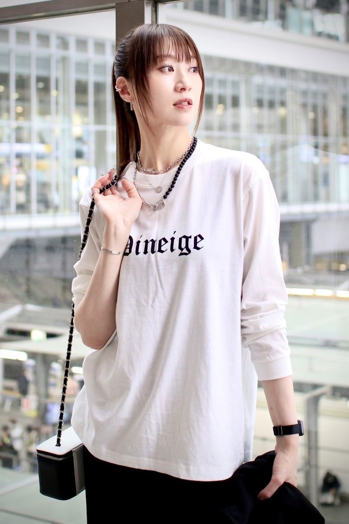 Dineige オーガニックcottonロングTシャツ